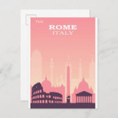 Rom Italien Pink Vintage Reiseplakat Postkarte (Vorne/Hinten)