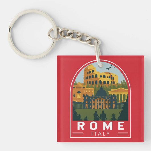 Rom Italien Reiseroute Retro Emblem Schlüsselanhänger (Vorderseite)