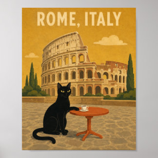 Rom Italien Schwarze Katze Colosseum Vintage Kaffe Poster