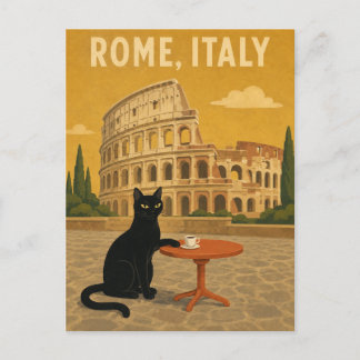 Rom Italien Schwarze Katze Colosseum Vintage Kaffe Postkarte
