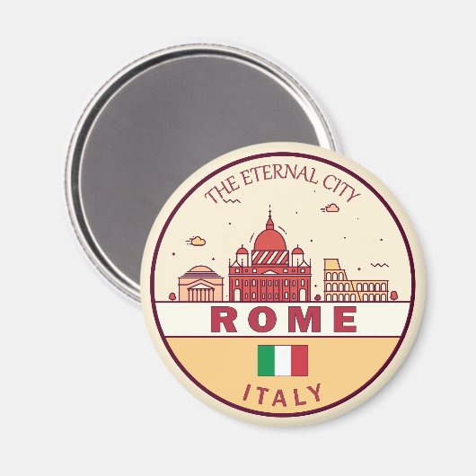 Rom-Italien-Skyline-Emblem Magnet (Vorderseite/Rückseite)