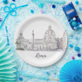 Rom Italien Stadt Szene Domes Obelisk Ink Zeichnen Pappteller (Party)