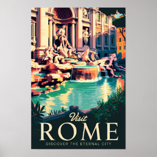 Rom Italien Trevi-Brunnen Illustration Reise Kunst Poster