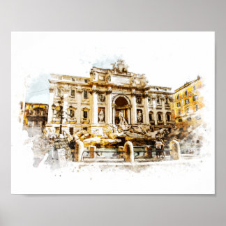 ROM Italien Trevi Brunnen Wasserfarben Malerei Rom Poster