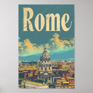 Rom Italien Vintag Retro Travel Illustration Poster