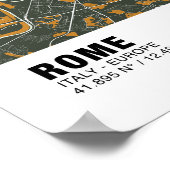 Rom Map Poster - Italien Green & Golden Map (Ecke)