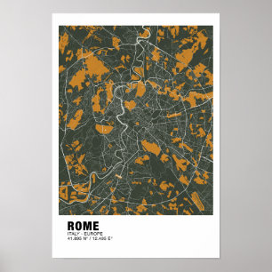 Rom Map Poster - Italien Green & Golden Map