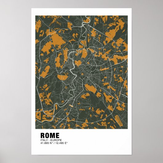 Rom Map Poster - Italien Green & Golden Map (Vorne)