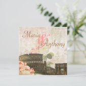 Rom Rosa Rosa Vintage Hochzeit Einladung (Stehend Vorderseite)