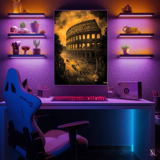 Rom Skyline - Charcoal Monochrome Art - Urban Poster