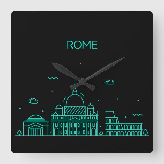 Rom-Skyline Quadratische Wanduhr (Vorderseite)