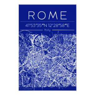 Rom Stadtplan Poster im Blueprint-Stil