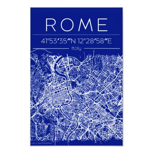 Rom Stadtplan Poster im Blueprint-Stil (Vorne)