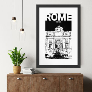 Rom Trevi Brunnen Schwarz-weiße Reise Poster