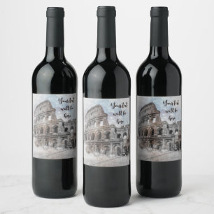 Rom Wasserfarbe Italien Weinkarte - Elegante, mass Weinetikett