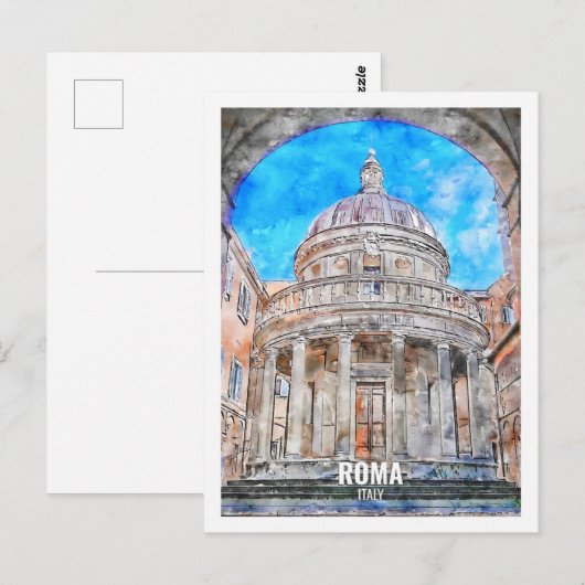 Roma Italien Berühmter Platz Wasserfarben Postkarte (Vorne/Hinten)