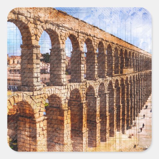 Roman Aqueduct, Segovia. Spanien. Quadratischer Aufkleber (Vorderseite)