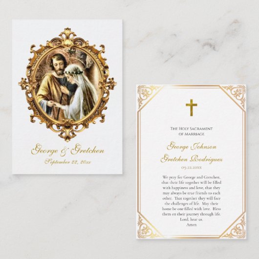 Roman Catholic Wedding Prayer Card Joseph and Mary Platzkarte (Vorne/Hinten)