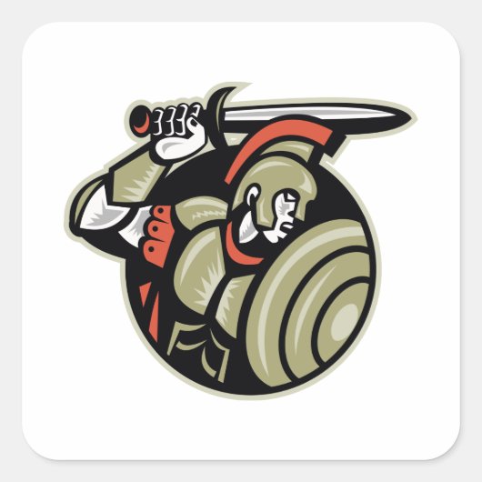 Roman Centurion Soldier mit Schwert und Schild Quadratischer Aufkleber (Vorderseite)