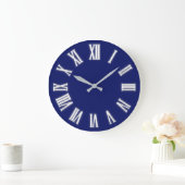 Roman Clock Silver Gray Blue Navy Große Wanduhr (Zuhause)