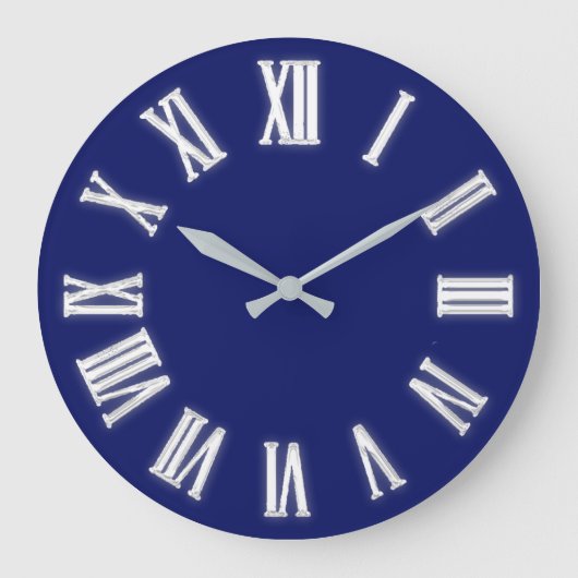 Roman Clock Silver Gray Blue Navy Große Wanduhr (Vorderseite)