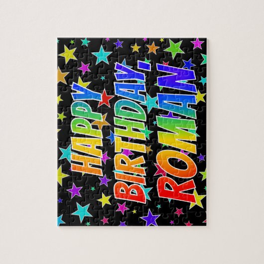"ROMAN" First Name, Fun "HAPPY BIRTHDAY" Puzzle (Vertikal)