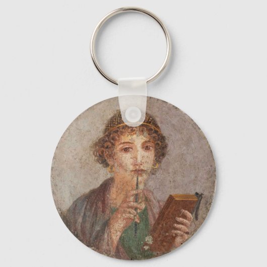Roman Fresco Pompeii Sappho Girl Tablet & Stylus Schlüsselanhänger (Vorderseite)