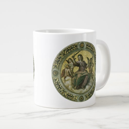 Roman Goddess Justice mit Engeln von Raphael Jumbo-Tasse (Vorderseite Rechts)