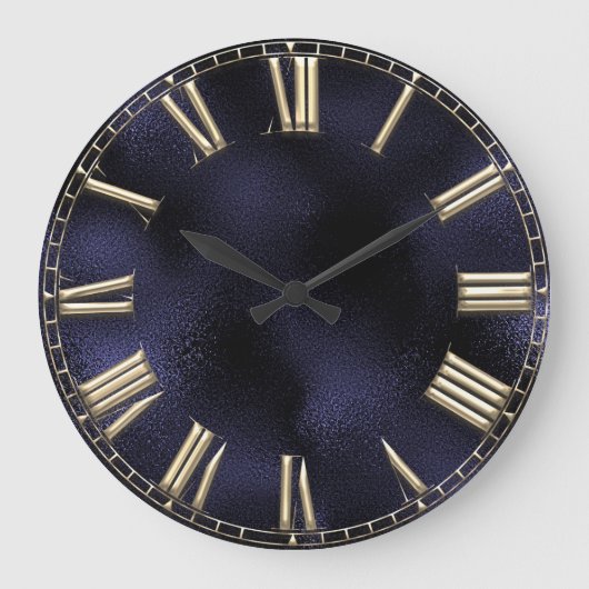 Roman Number Blue Navy Glas Metallic Minimal Große Wanduhr (Vorderseite)
