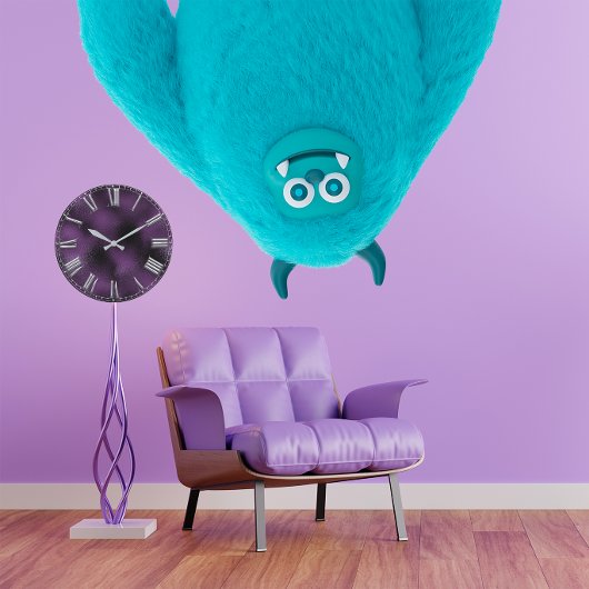 Roman Number Lila Pum Silver Gray Metal Große Wanduhr