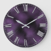 Roman Number Lila Pum Silver Gray Metal Große Wanduhr (Vorderseite)