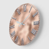 Roman Number Rose Gold Blush Gray Metallic Große Wanduhr (Winkel)
