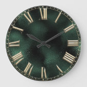 Roman Number Tropical Monstera Green Gold Metallic Große Wanduhr (Vorderseite)