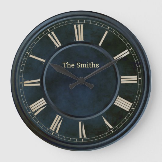 Roman Numbers Blue Slab Large Clock Große Wanduhr (Vorderseite)