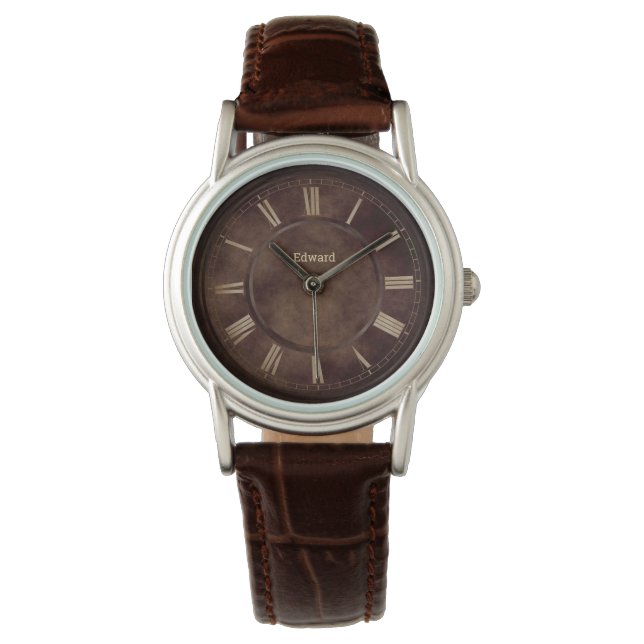 Roman Numbers Rusty Brown Armbanduhr (Vorderseite)