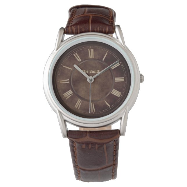 Roman Numbers Rusty Brown Armbanduhr (Vorderseite)