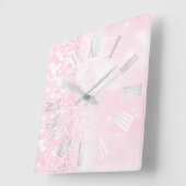 Roman Numbers Silver Gray Pink Glitzer Girly Quadratische Wanduhr (Winkel)