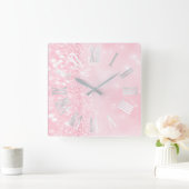 Roman Numbers Silver Gray Pink Glitzer Glam Quadratische Wanduhr (Zuhause)