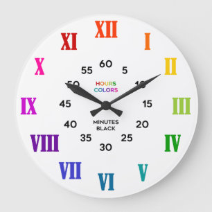 Roman Numeral Rainbow Learn to Tell Time Classroom Große Wanduhr