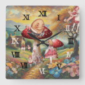Roman Numerals Alice im Wunderland Quadratische Wanduhr (Vorderseite)