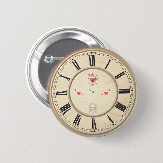 Roman Numerals Clock Design Button (Vorne & Hinten)