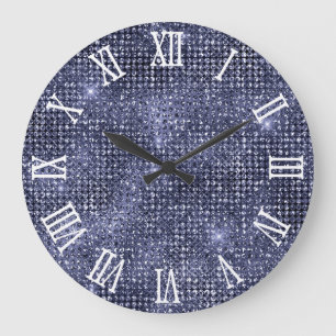 Roman Numerals Navy Disco Glitzer Große Wanduhr