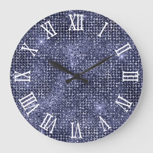 Roman Numerals Navy Disco Glitzer Große Wanduhr (Vorderseite)