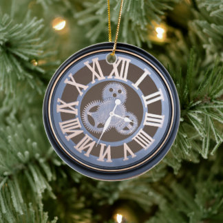 Roman Numerals Vintage Zahnraduhr Keramik Ornament