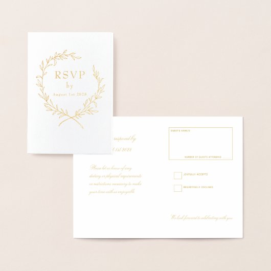 Roman Olive Leaf Wreath Wedding RSVP 2 Gold Folienkarte (Anzeige)