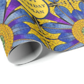 Roman Tile Mosaic Look - Blau / Gelb - eigener Tex Geschenkpapier (Rolleneckpunkt)