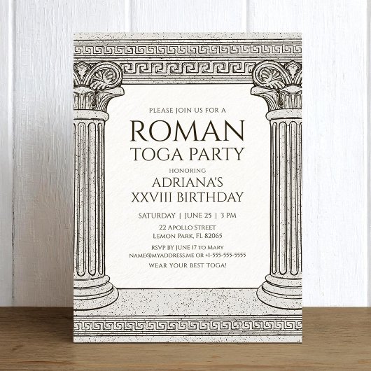 Roman Toga Party Einladung mit eleganten Säulen