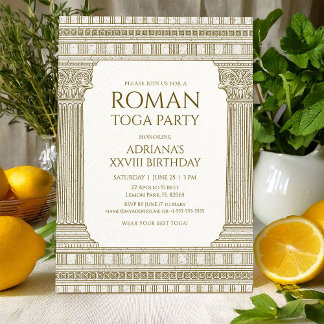 Roman Toga Party mit eleganten Tempelsäulen Einladung