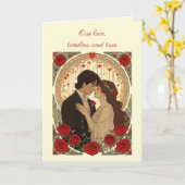 Romance And Red Roses Art Nouveau Illustration Karte (Gelbe Blume)