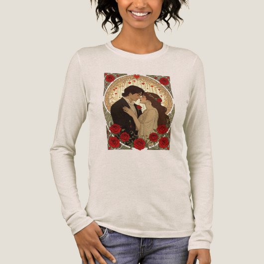 Romance And Red Roses Art Nouveau Illustration Tri-Blend Shirt (Vorderseite)